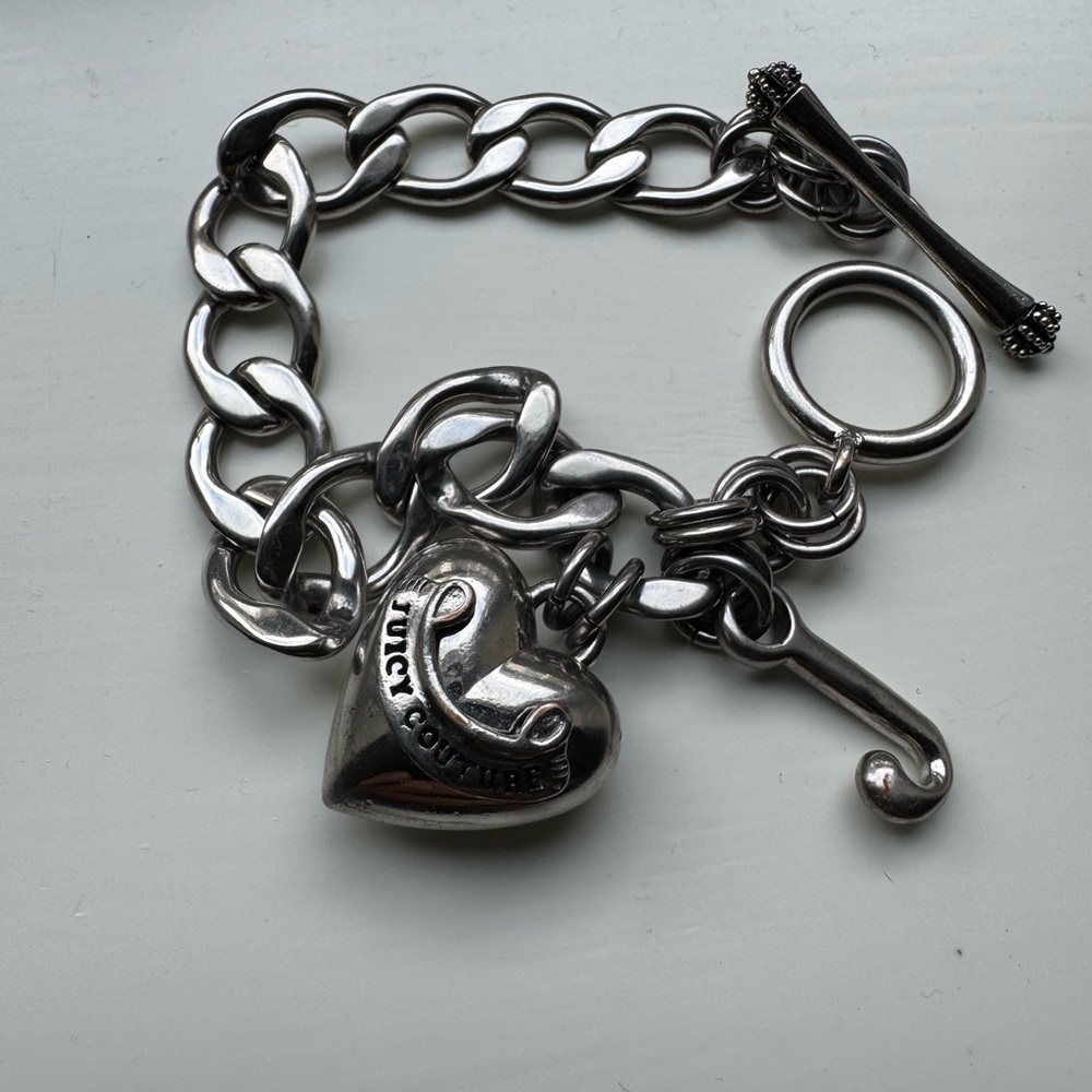 Vintage 90s Juicy Couture Silver Heart Charm Bracelet
